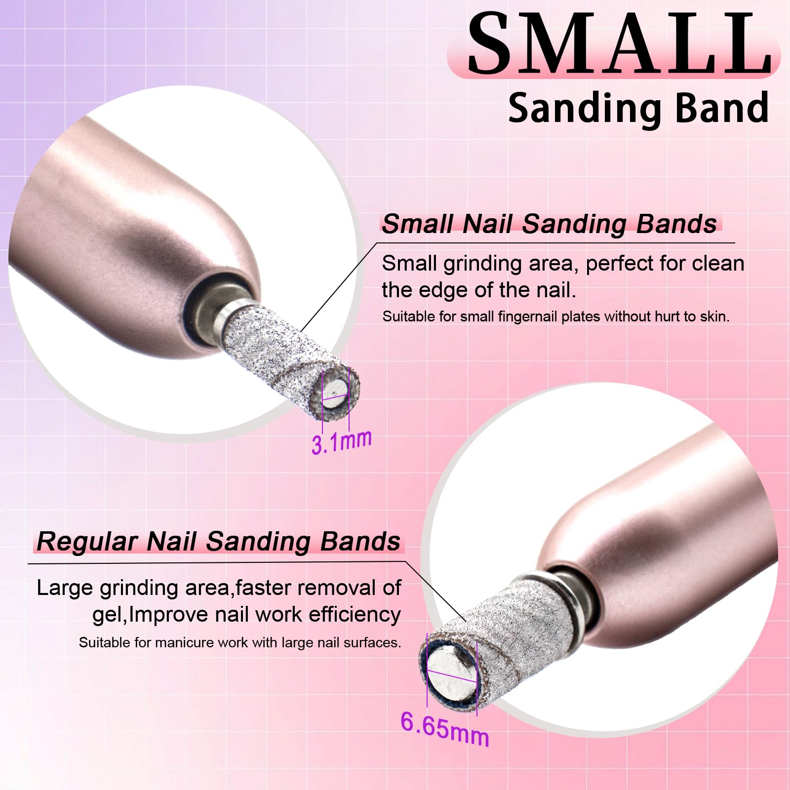180 Grit Small Nail Sanding Bands - 100 Pcs Pink Sanding Bands for Nails, 3.1mm Nail Drill Bit Included - Fine Grit Sanding Bands for Natural, Acrylic & Gel Nails - Perfect for Manicure, Pedicure & Nail Art