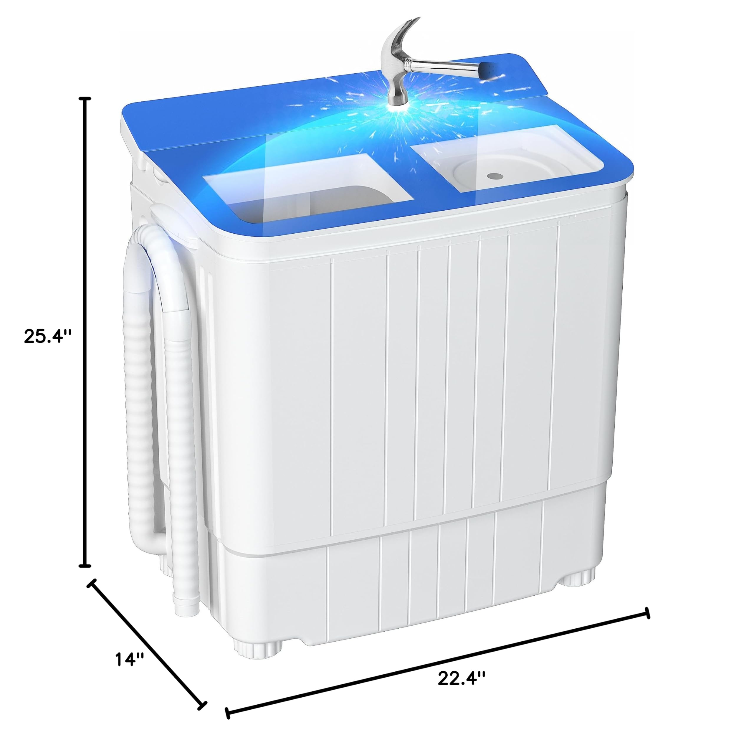 INTERGREAT Portable Washer and Dryer Combo - 17.6 lbs Mini Twin Tub Washing Machine with Spin Dryer | Compact Laundry Solution for Apartments, Dorms, RVs & Camping | Perfect for Small Spaces & Travel (Blue)