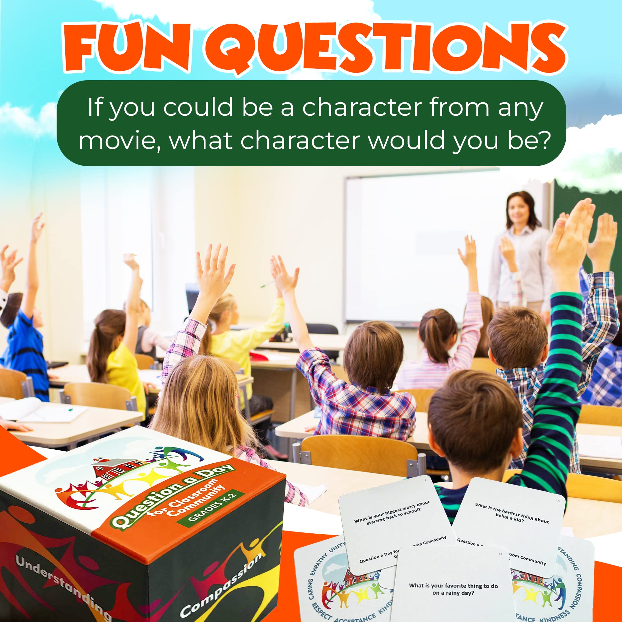183 Daily Question Cards for Elementary School - Teacher Created Morning Meeting Discussion Chips for Classroom Activities | Writing Prompt Cards for Grades K-2 | Perfect for Icebreakers, Social-Emotional Learning & Student Engagement