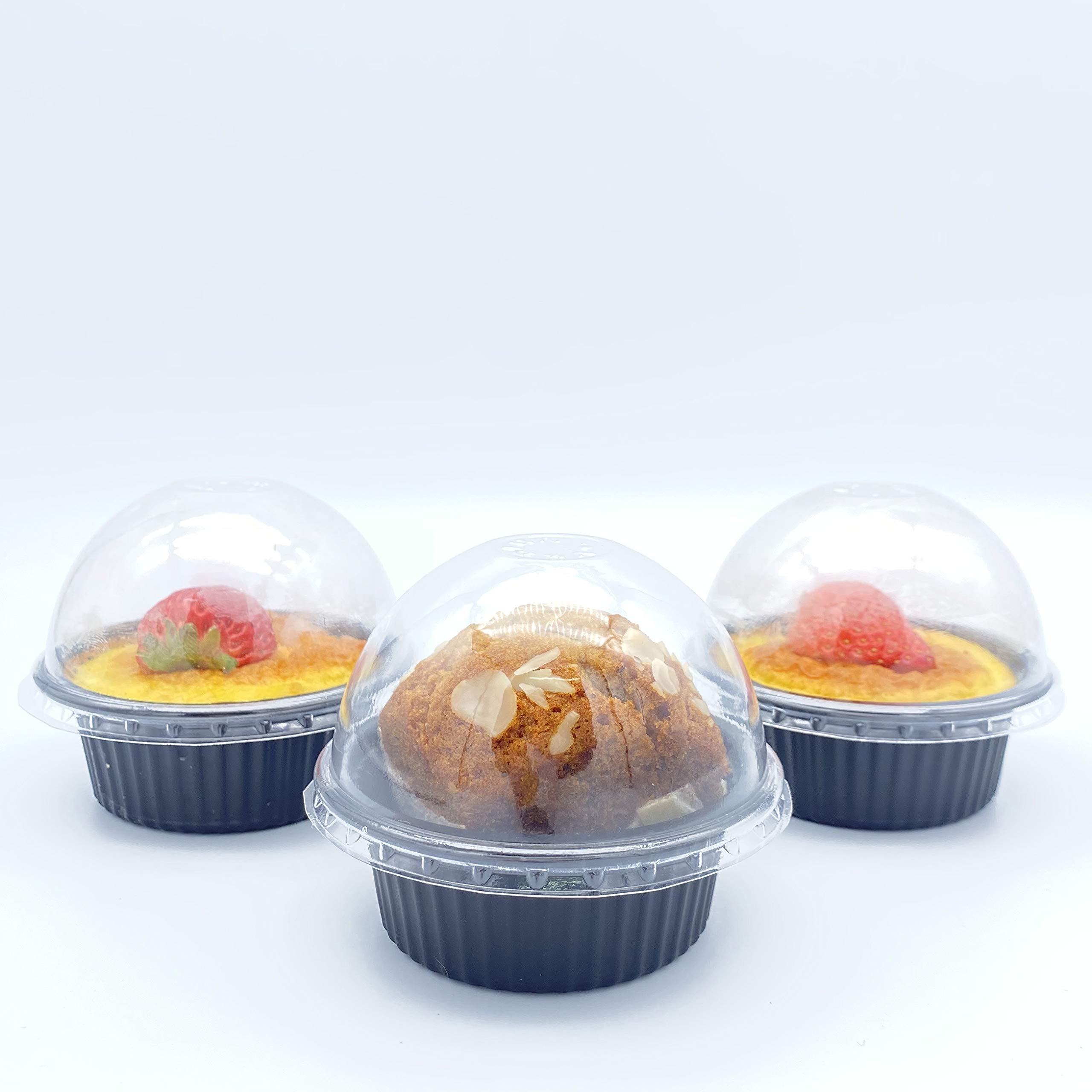 25-Pack Clear Dome Lid Plastic Baking Containers - 150ml Oven & Freezer Safe Round Muffin Cups, Disposable Individual Cupcake Liners for Baking, Meal Prep & Party Desserts