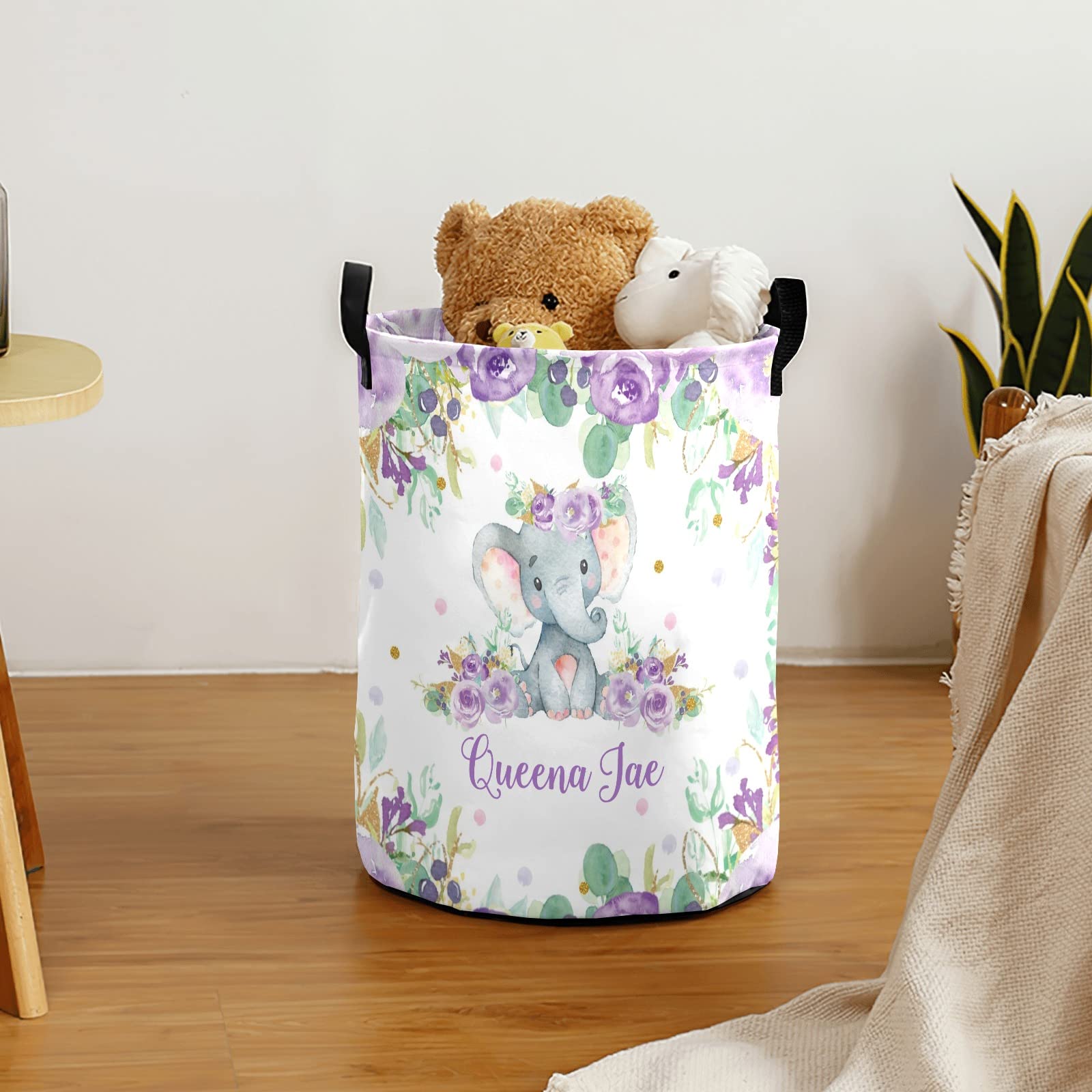 Waterproof Purple Floral Elephant Storage Bin - Oxford Fabric Laundry Hamper, Toy Organizer & Nursery Clothes Basket | Perfect for Baby Room, Bedroom Storage & Gift Baskets | Durable Home Organization Solution for Toys, Laundry & Clothes