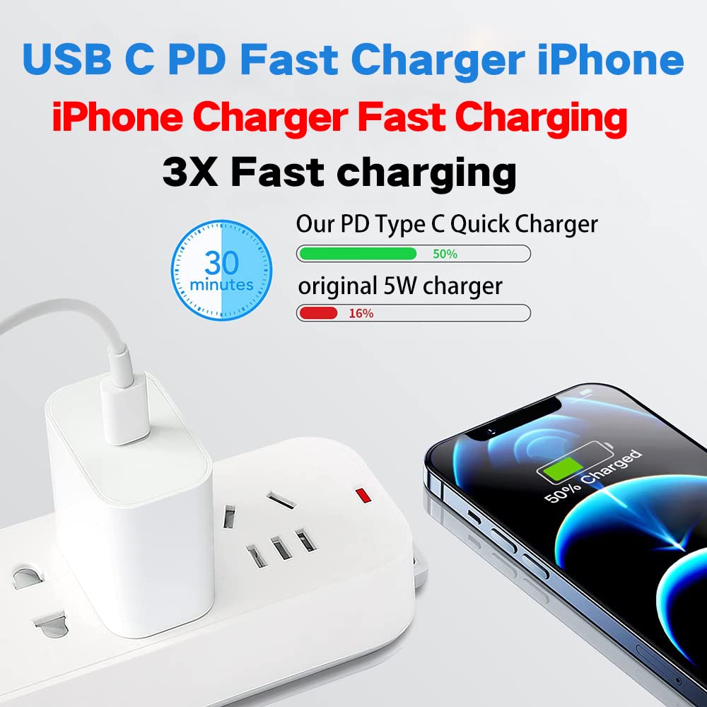 Apple MFi Certified Fast Charger 3-Pack with 6FT USB C to Lightning Cable - Super Fast Charging for iPhone 14 Pro Max/14 Plus/13 Mini/13/12/11/X/SE & AirPods - Perfect for Home, Office & Travel Charging