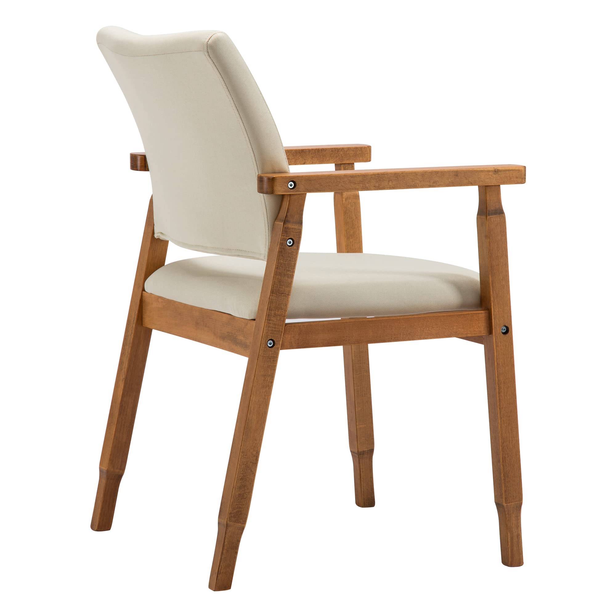 Set of 4 Walnut Dining Chairs with Wooden Arms and Legs - Beige Living Room Decor Furniture for Dining Room, Kitchen, or Home Office