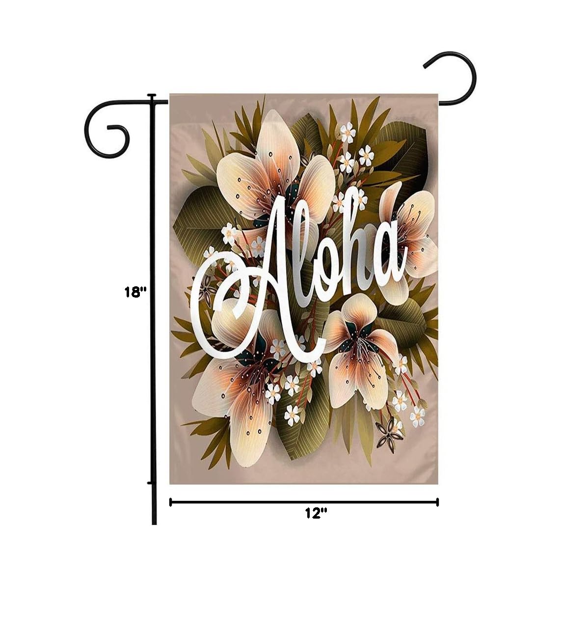 Aloha Tropical Garden Flag - Hand Lettered Hibiscus, Pink Lily & Orchid Design with Plumeria Flowers & Palm Leaf Pattern - 12x18 Inch Seasonal Outdoor Decor for Patio, Lawn & Home - Perfect Hawaiian-Themed Gift for Summer Parties & Luau Events