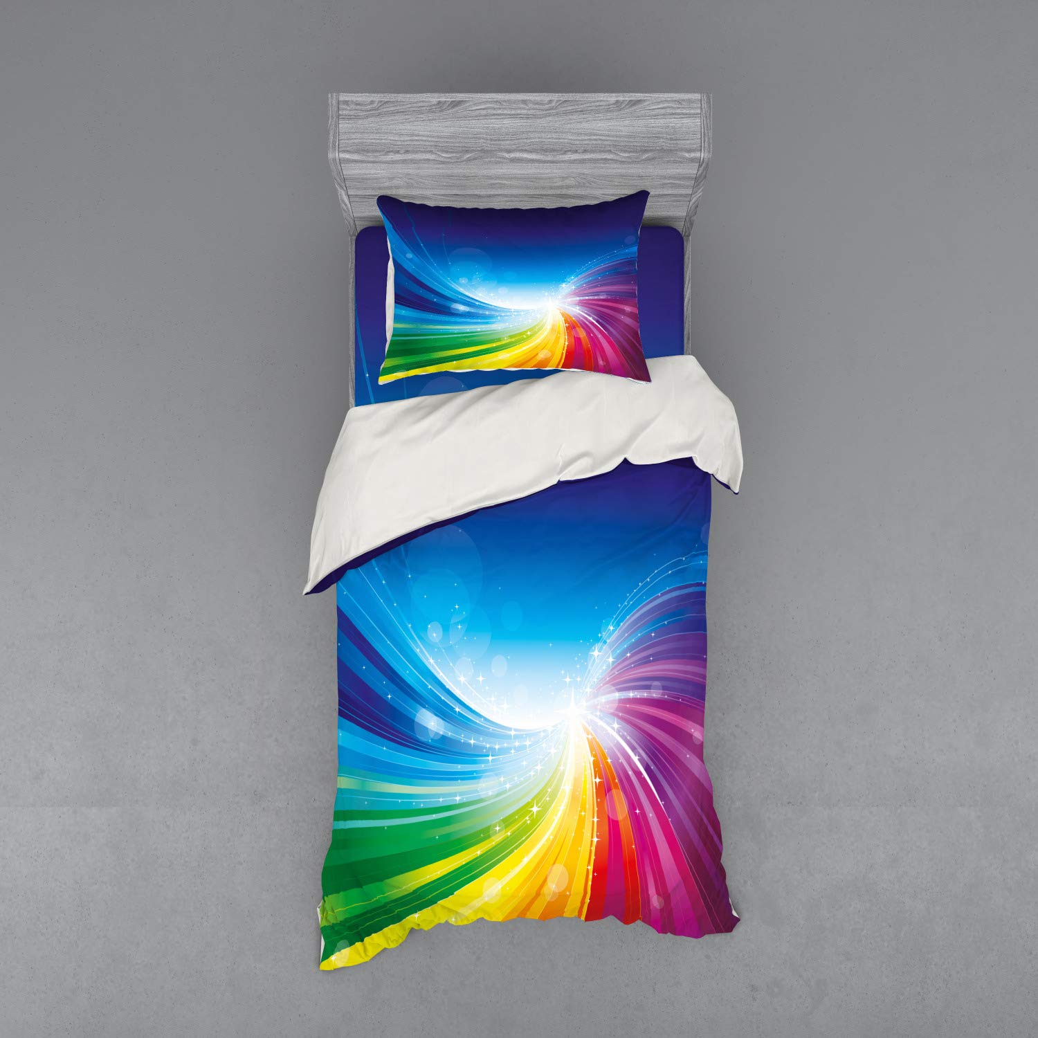 Ambesonne Colorful Duvet Cover Set - Vibrant Pop Art Wave Design with Radiant Lines, 3-Piece Bedding Set Includes Sham & Fitted Sheet, Twin XL Size, Multicolor - Perfect for Teen Bedrooms, Dorm Decor & Modern Home Styling