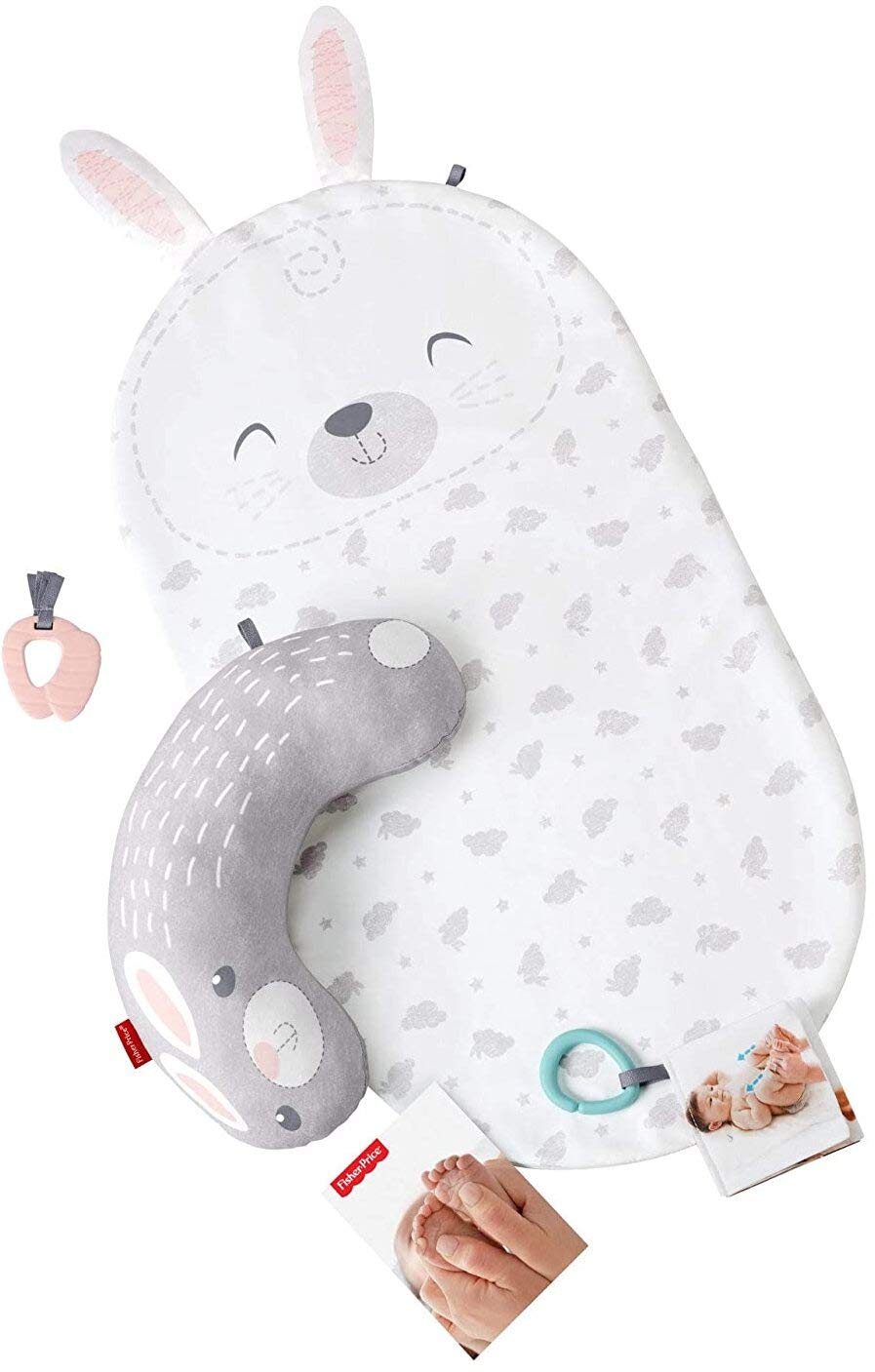Fisher-Price Baby Bunny Massage Set - Newborn Playmat & Tummy Time Wedge with Soothing Massage Guide for Infants 0-12 Months | Perfect for Relaxation, Bonding & Sensory Development