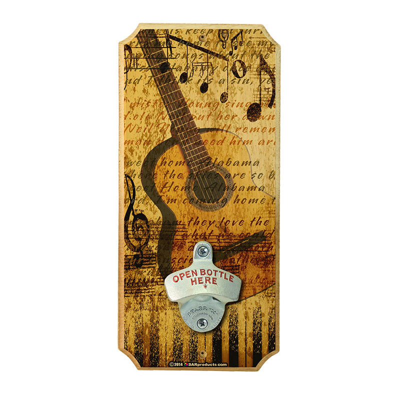 Premium Acoustic Guitar Wall Mounted Wood Plaque Bottle Opener - Handcrafted Rustic Decor for Home Bar, Man Cave & Music Room