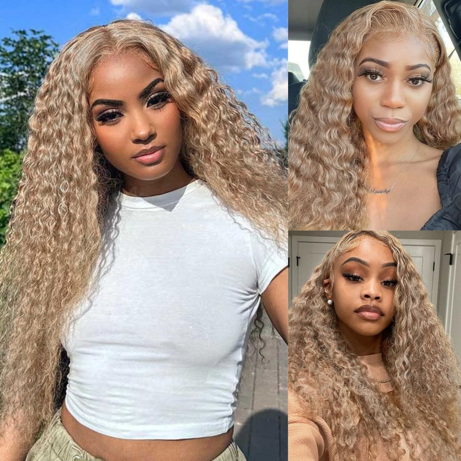 SAPPHIREWIGS 26 Inch Deep Curly Synthetic Lace Front Wig for Black Women - Ash Blonde Glueless Pre-Plucked Heat Resistant Wig | Perfect for Cosplay, Daily Wear & Special Occasions
