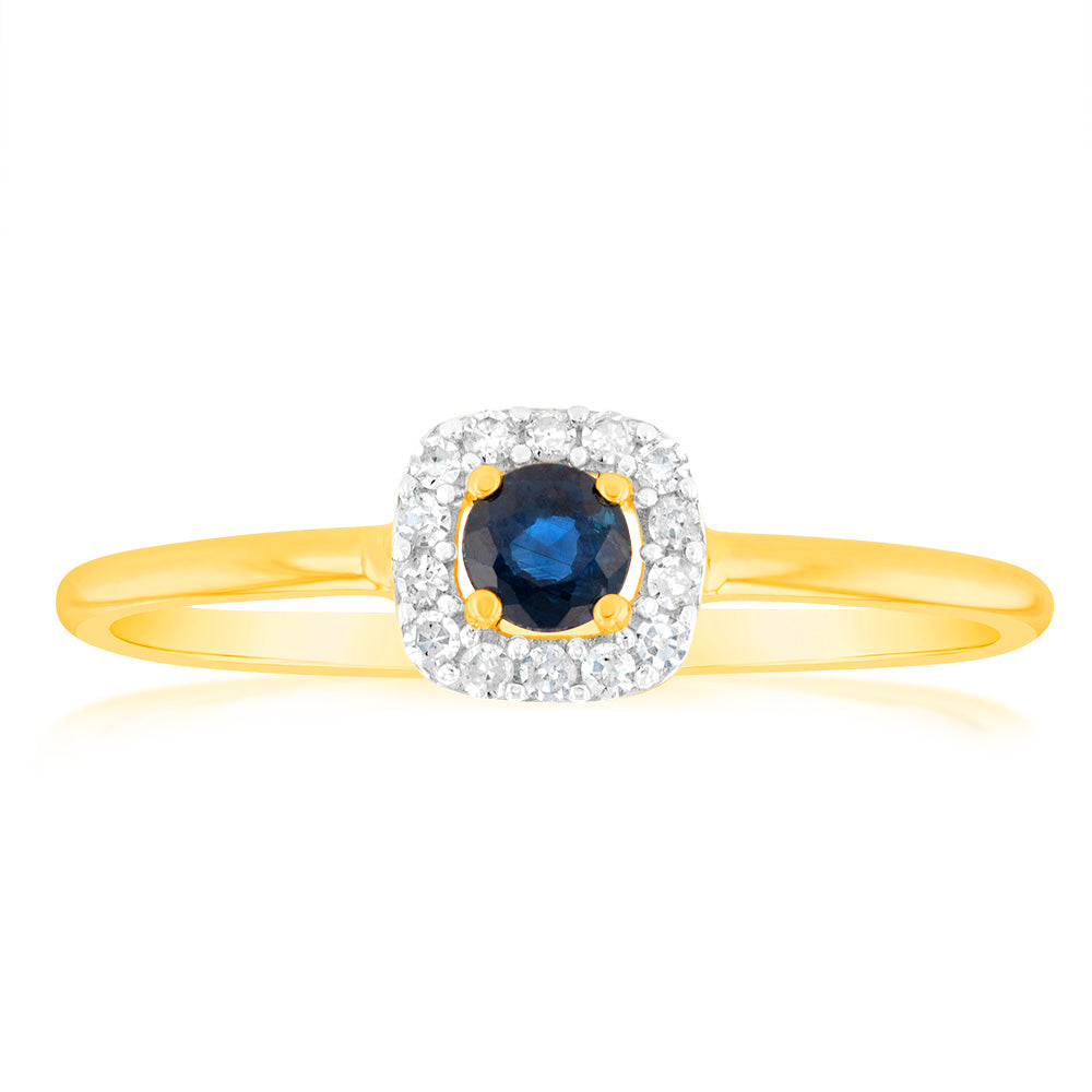 9ct Yellow Gold 3.0mm Sapphire Ring with 14 Diamonds | Elegant Birthstone Jewelry for Women | Perfect for Engagement, Anniversary & Special Occasions