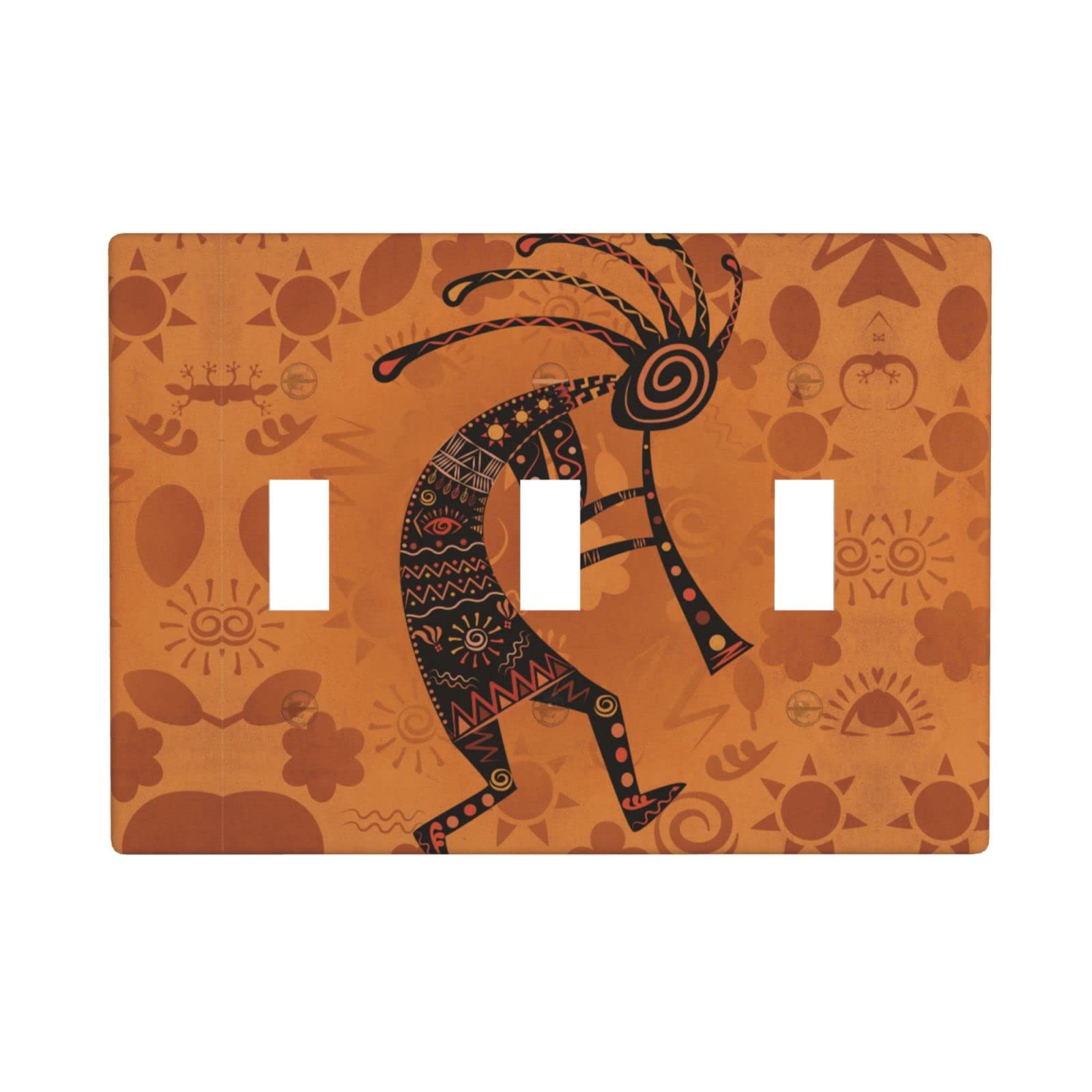 Southwest Native American Kokopelli Retro Flute Decor Plastic Light Switch Plate Cover - Triple Gang Toggle Switch Wall Plate - Southwestern Home Decor for Living Room, Bedroom, Office