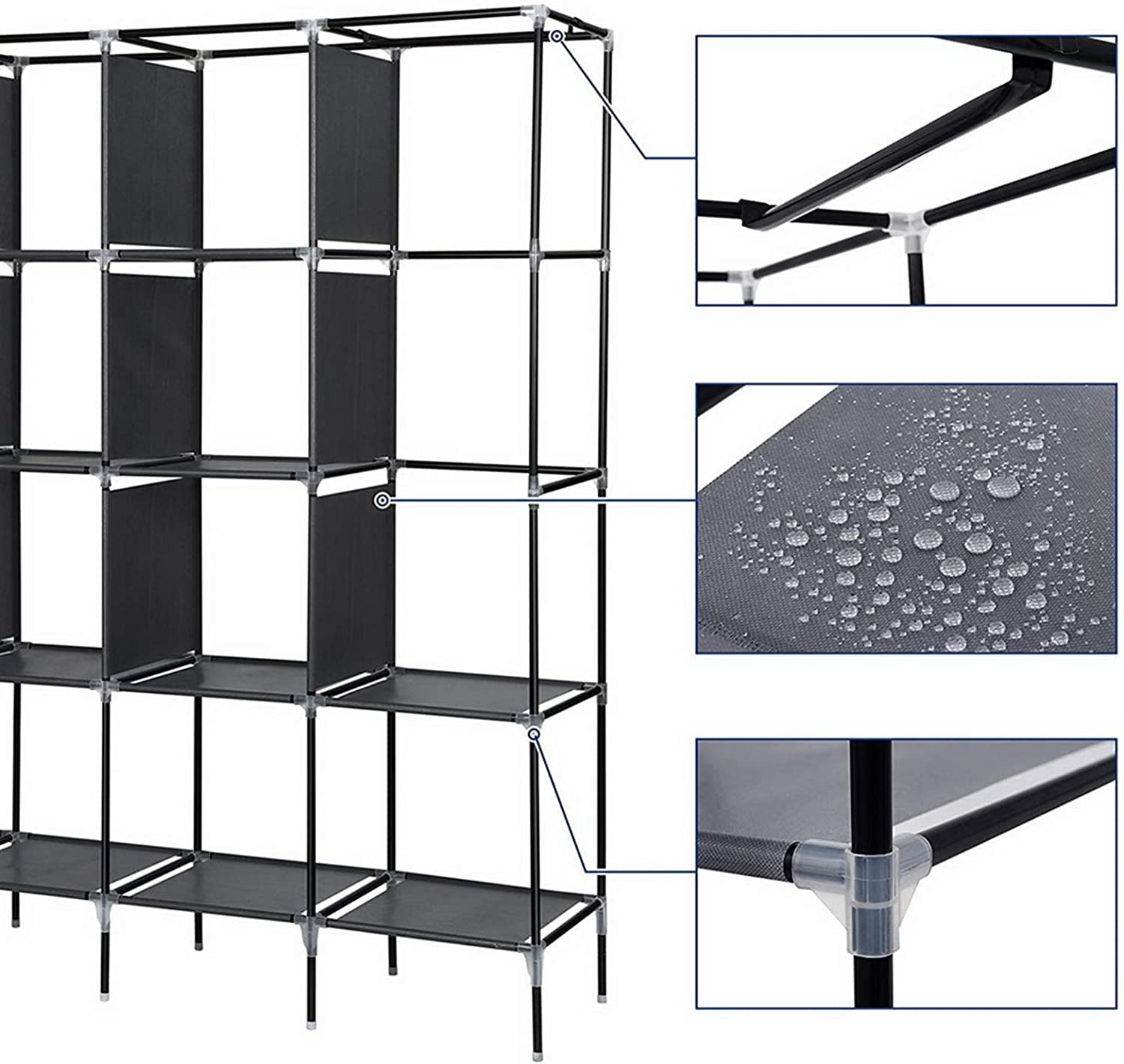 Portable Closet Organizer with Shelves - Heavy Duty Hanging Wardrobe for Clothes Storage | Space-Saving Closet for Bedroom, Dorm, or Travel (Grey)