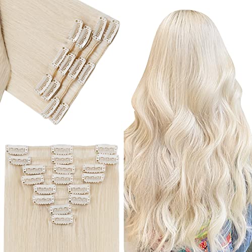 Benehair 10inch Clip in Human Hair Extensions - 8pcs 18 Clips Remy Hair No Tape No Glue - Straight Natural Full Head Hair Extensions for Women #70 Bleach White | Perfect for Parties, Weddings & Daily Styling