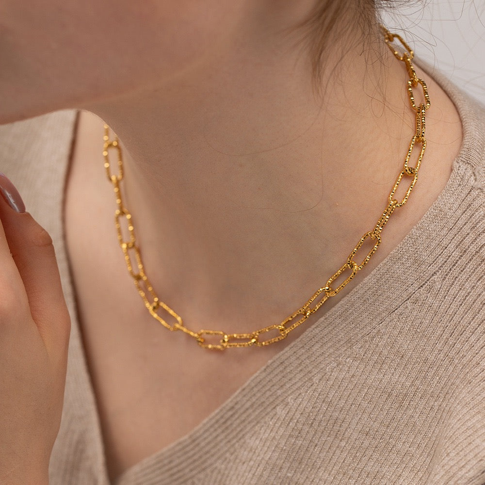 18K Gold Plated Stainless Steel Link Chain Bracelet and Necklace Set - Elegant Jewelry Gift for Women | Perfect for Weddings, Parties & Everyday Wear | JDWB030