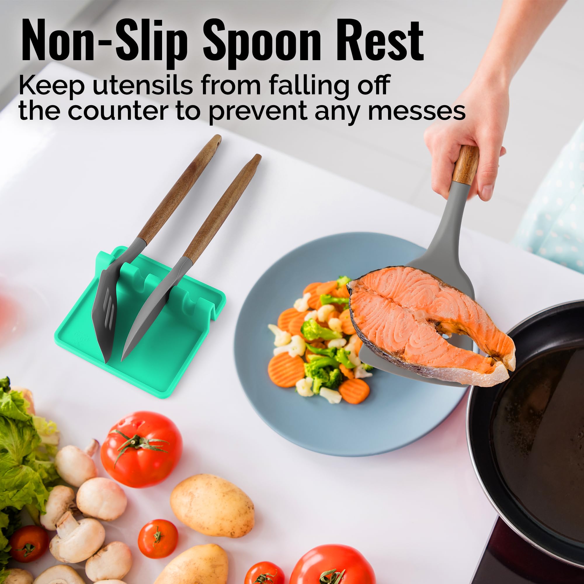 Zulay Silicone Utensil Rest - Heat-Resistant Spoon Holder for Stove Top - BPA-Free Kitchen Organizer for Cooking