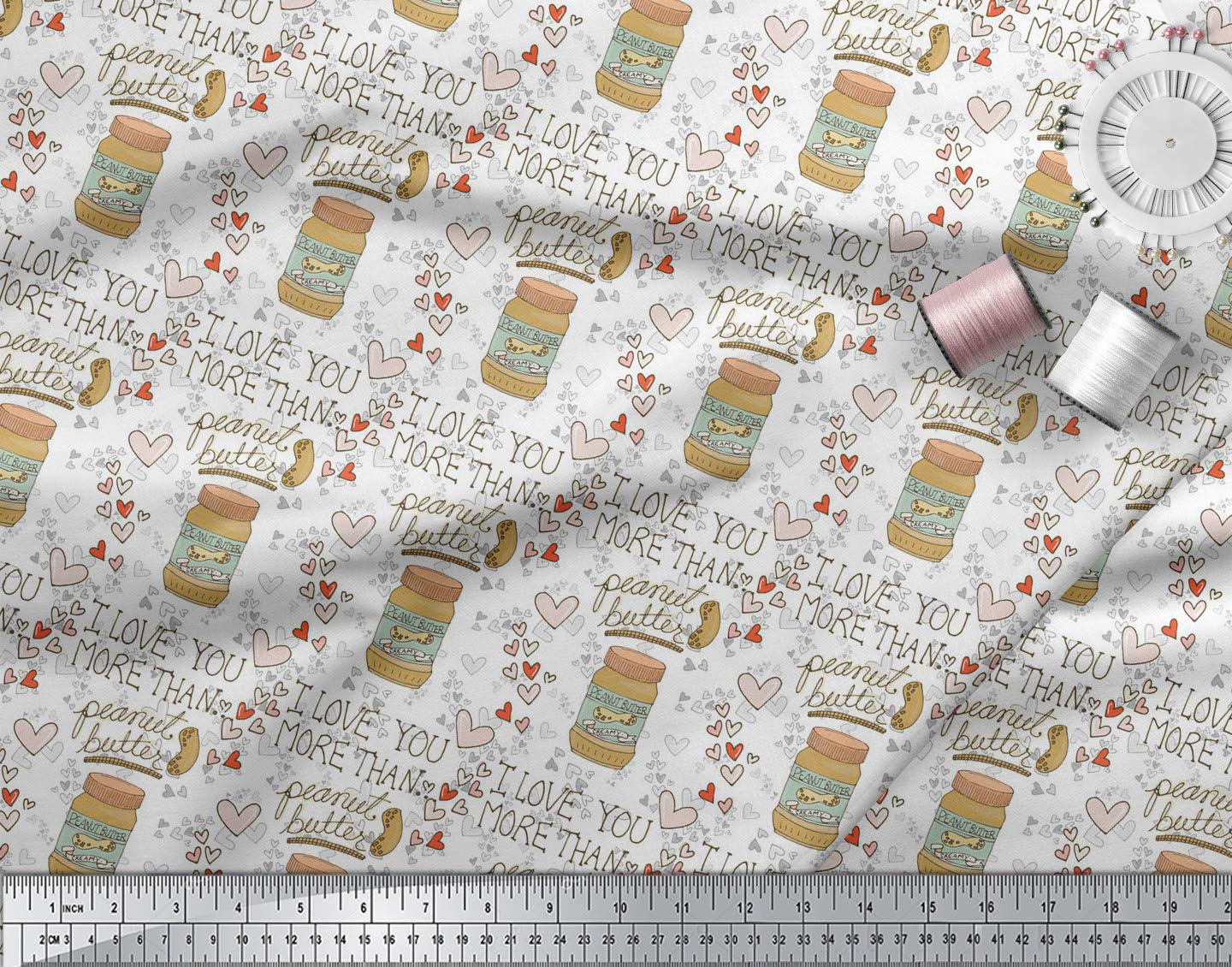 Soimoi 100% Cotton Cambric Fabric - White Printed with Peanut Butter & Text Design - 42 Inches Wide - Sold by The Yard - Perfect for DIY Crafts, Quilting, Sewing Projects & Home Decor