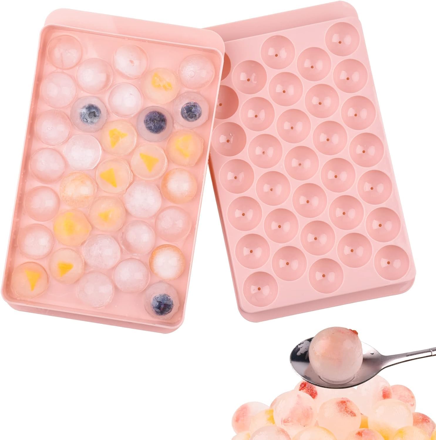 Emergity 33 Cavity Silicone Ice Cube Trays for Freezer - Round Ice Molds for Cocktails & Drinks - BPA-Free, Flexible & Easy to Use (2-Pack) - Perfect for Parties, Home Bars & Iced Beverages