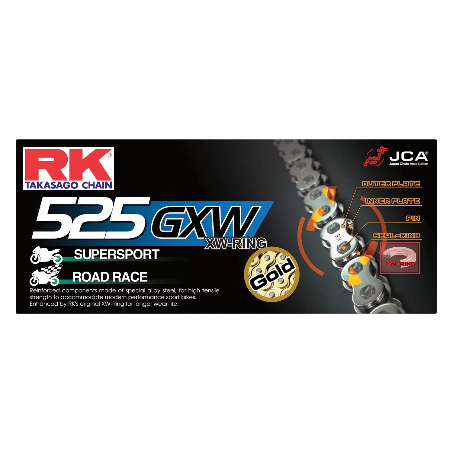 RK Racing Chain GB525GXW-120 120-Link Gold XW-Ring Motorcycle Chain with Master Link - High Performance for Dirt Bikes, ATVs & Off-Road Vehicles