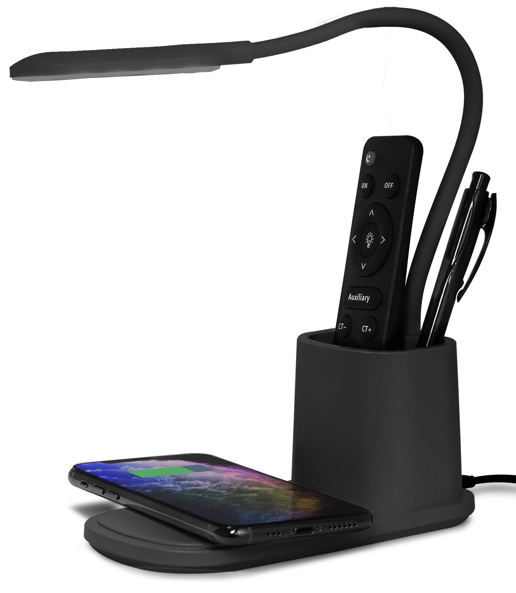 Aduro U-Light LED Desk Lamp with Wireless Charger - Dimmable Eye-Caring Light, 3 Brightness Levels & Organizer - Perfect for Home Office, Study & Reading (Black)