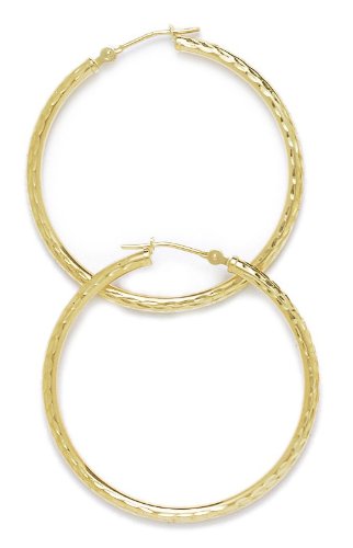 14K Yellow Gold 35mm Round Hoop Earrings for Women - Elegant Everyday Jewelry Gift for Her - Perfect for Work, Date Night & Special Occasions