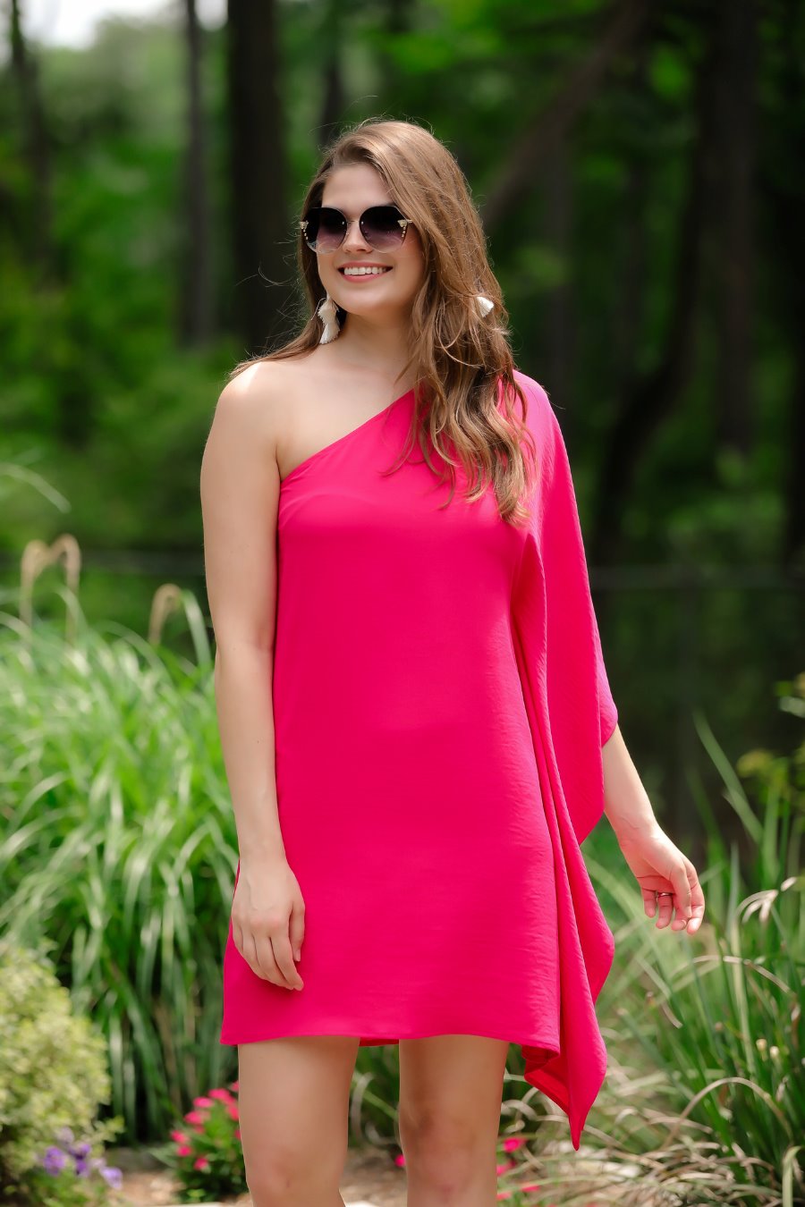 Next Chapter One Shoulder Dress in Magenta - Elegant Women's Cocktail Party & Evening Gown for Special Occasions