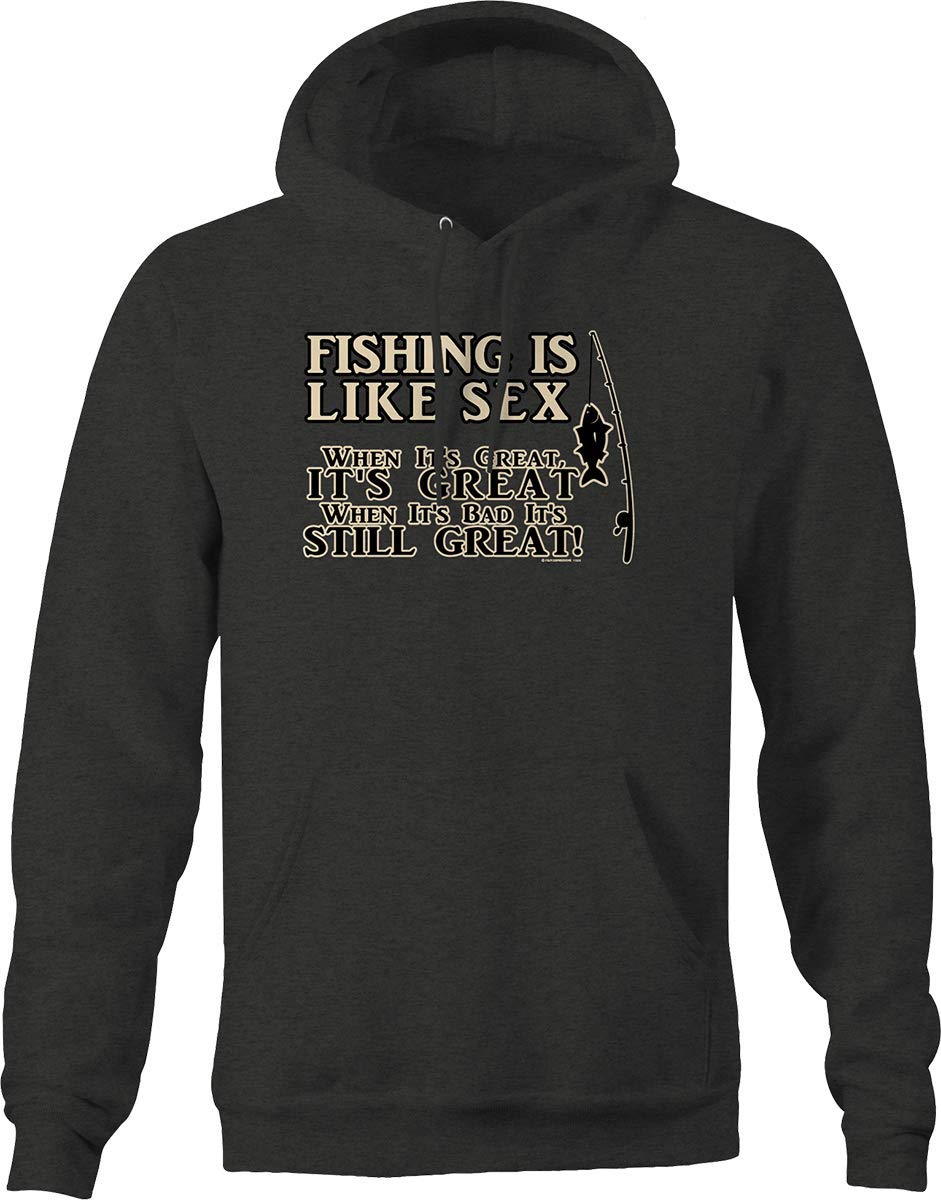 Funny Fishing T-Shirt for Men - 'Fishing is Like Sex' Graphic Print Hoodie in Dark Gray - Perfect for Fishing Trips & Outdoor Adventures