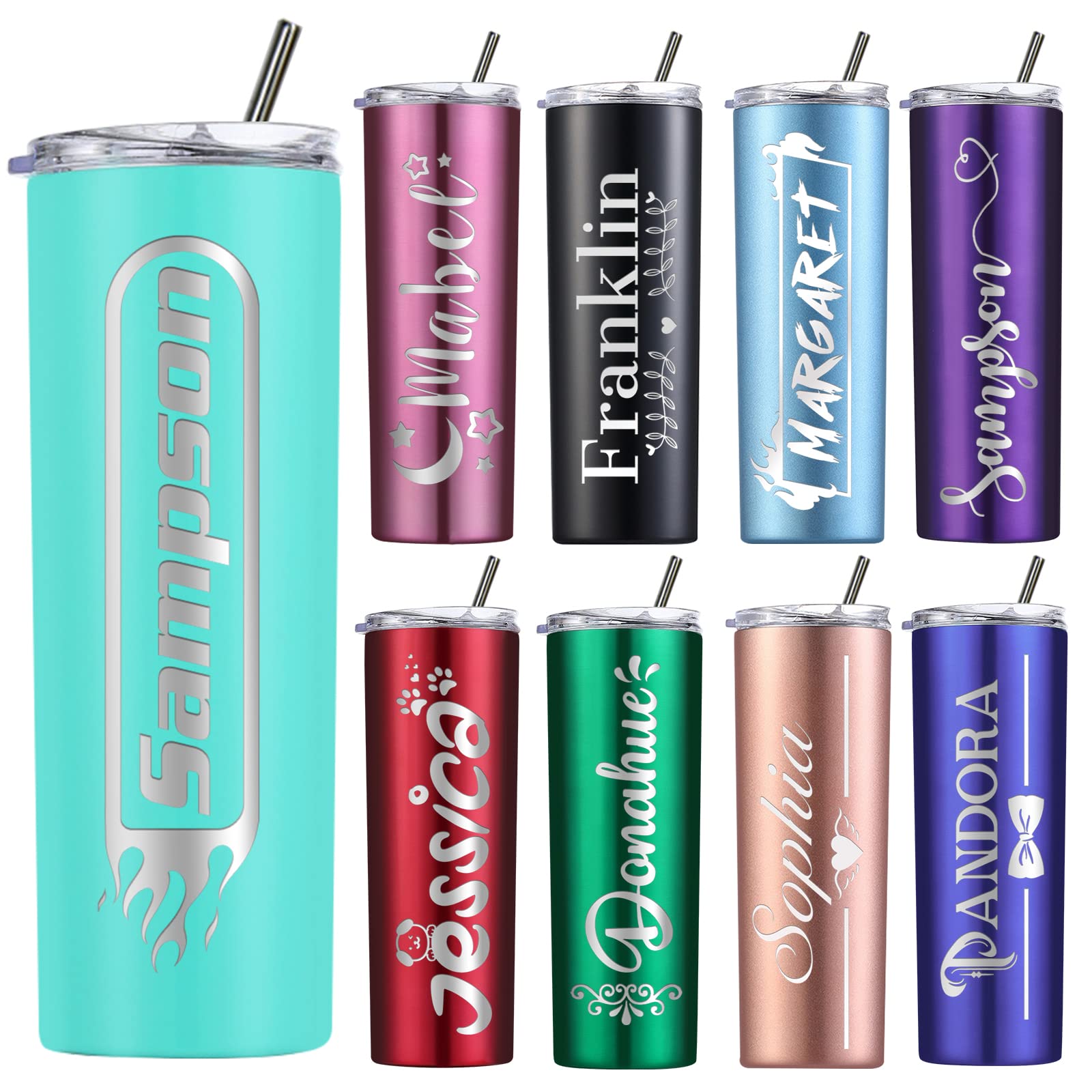 Custom Laser Engraved 20oz Skinny Tumbler with Lid & Straw - Personalized Name Gift for Women, Men, Mother's Day, Father's Day, Graduation, Birthday, Anniversary - Perfect for Office, Gym, Travel & Outdoor Activities