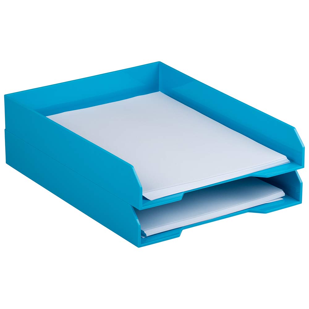 JAM PAPER Stackable Paper Trays - Blue - Desktop Document Organizer for Letters & Files - Office Supplies for Desk Organization - Sold Individually - Perfect for Home Office, School, and Workplace Use