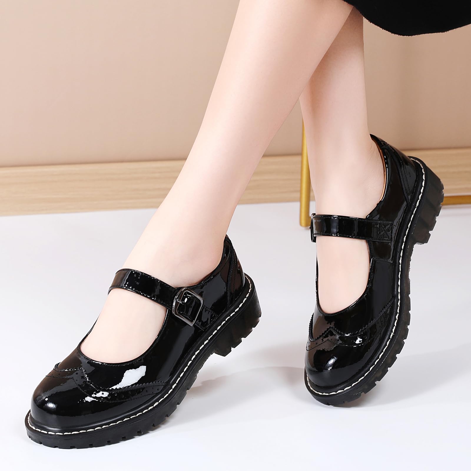 Women's Mary Jane Shoes - Comfortable Leather Flats with Round Toe & Non-Slip Sole | Oxford Style Dressy Casual Shoes for Work, School & Everyday Wear | Perfect for Office, Classroom & Social Occasions
