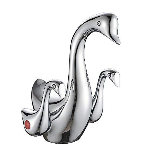 Premium Solid Brass 2-Handle Swan Neck Bathroom Sink Faucet - Hot & Cold Water Mixer Tap with Chrome Finish for Vanity, Powder Room & Guest Bathroom