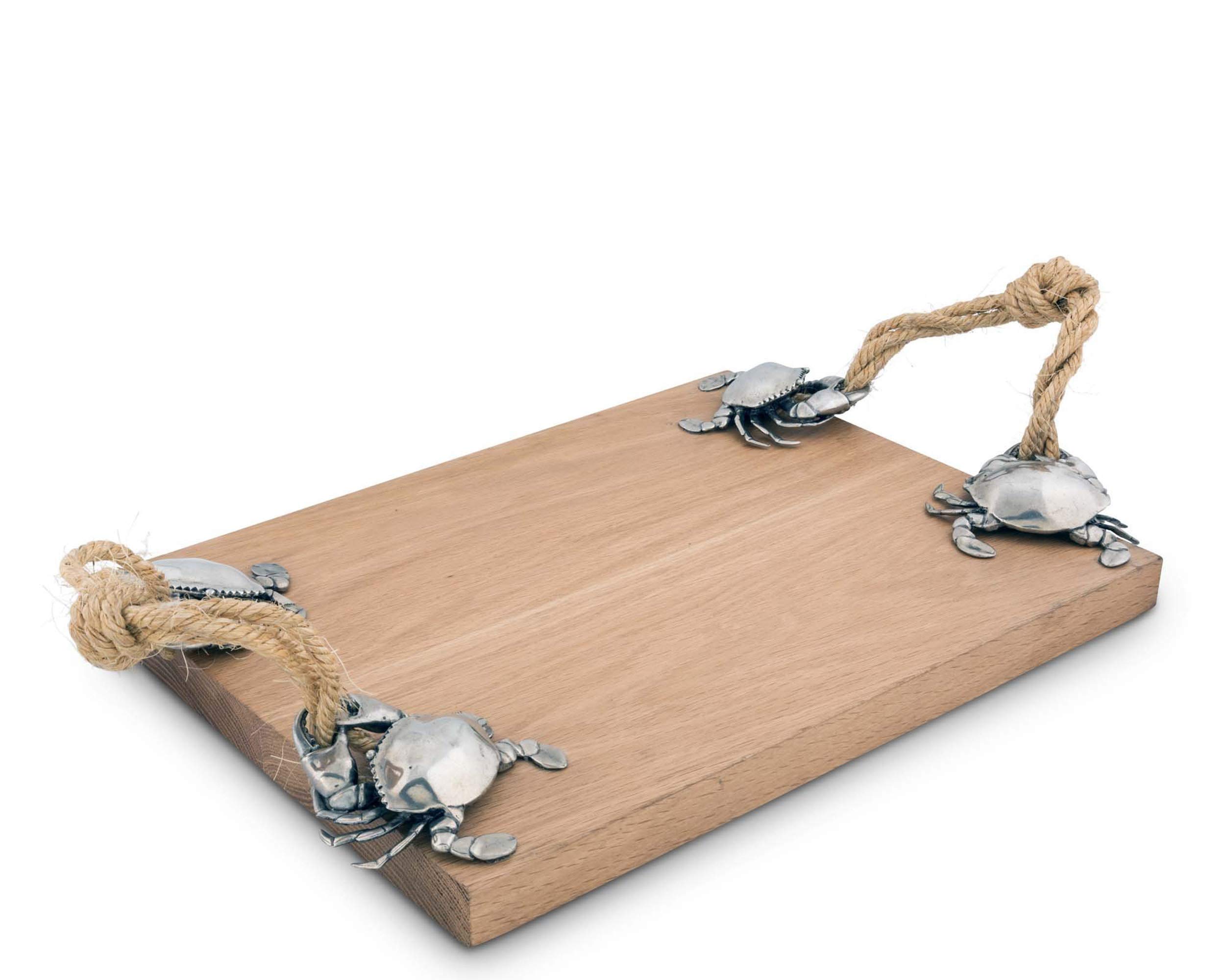 Vagabond House Pewter Crab & Rope Cheese Wood Cutting Board - 20x12 Inches - Perfect for Serving Charcuterie, Cheese & Appetizers at Parties