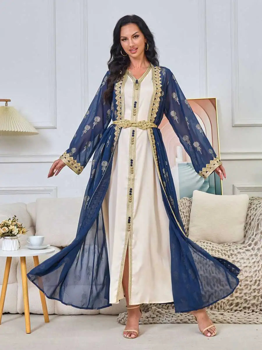Urgarment 2-Piece Embroidered Caftan Dress Set for Women - Elegant Kaftan Outfit for Eid, Summer, Beach & Special Occasions