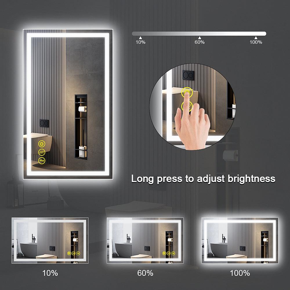 GlareGuard Rectangular Anti-Fog Dimmable LED Bathroom Mirror with Backlit - Perfect for Makeup, Shaving & Skincare Routine