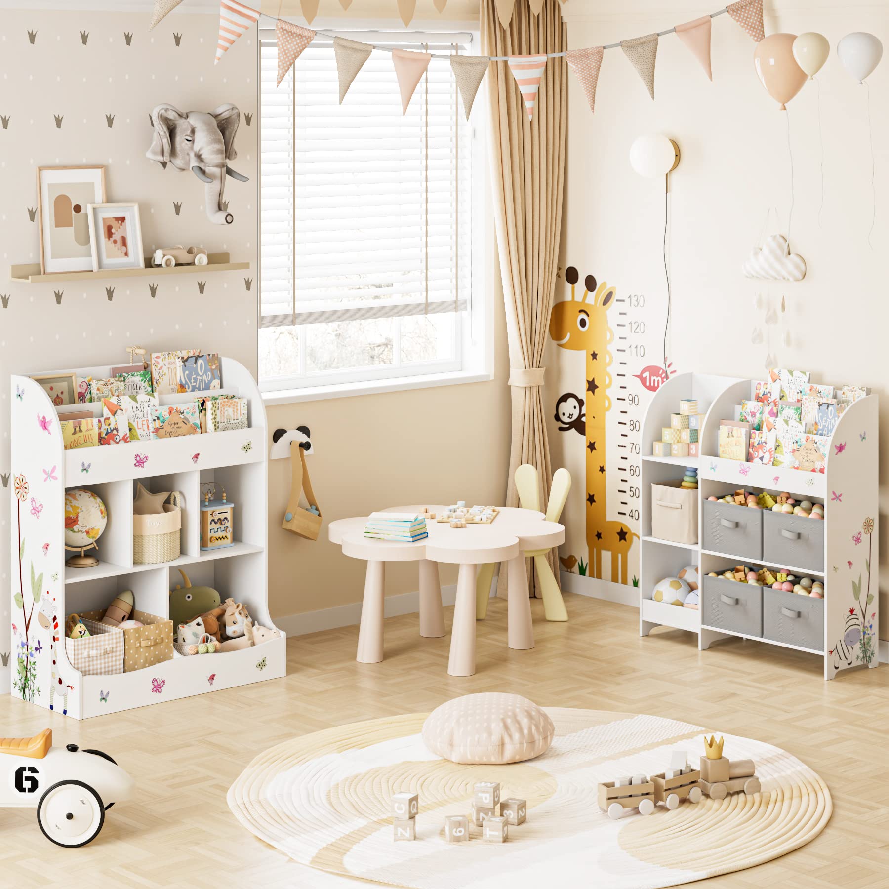 Kids Toy Storage Organizer with Bookcase - 6-Cubby Bookshelf & Toy Cabinet for Playroom, Bedroom, Nursery & Classroom - White Children's Furniture for Books, Toys & Room Organization