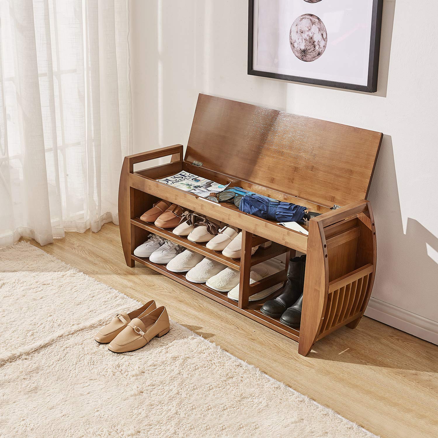 Bamboo Shoe Rack & Shoe Bench with Detachable Cushion - Entryway Storage Organizer for Hallway, Bathroom, Living Room & Garden - Multi-Functional Furniture with Hidden Storage Compartment | Perfect for Small Spaces, Home Organization & Entryway Decor