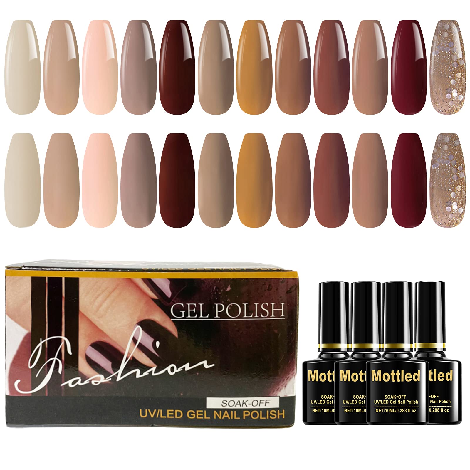 COOSA 12-Piece Soak Off Gel Nail Polish Set - Long Lasting Nude & Multi-Color Gel Varnish for Professional Salon & DIY Manicure | Natural Skin Tone Gel Polish Kit for Nail Art Design | Perfect Gift for Women | Home Use, Parties & Special Occasions