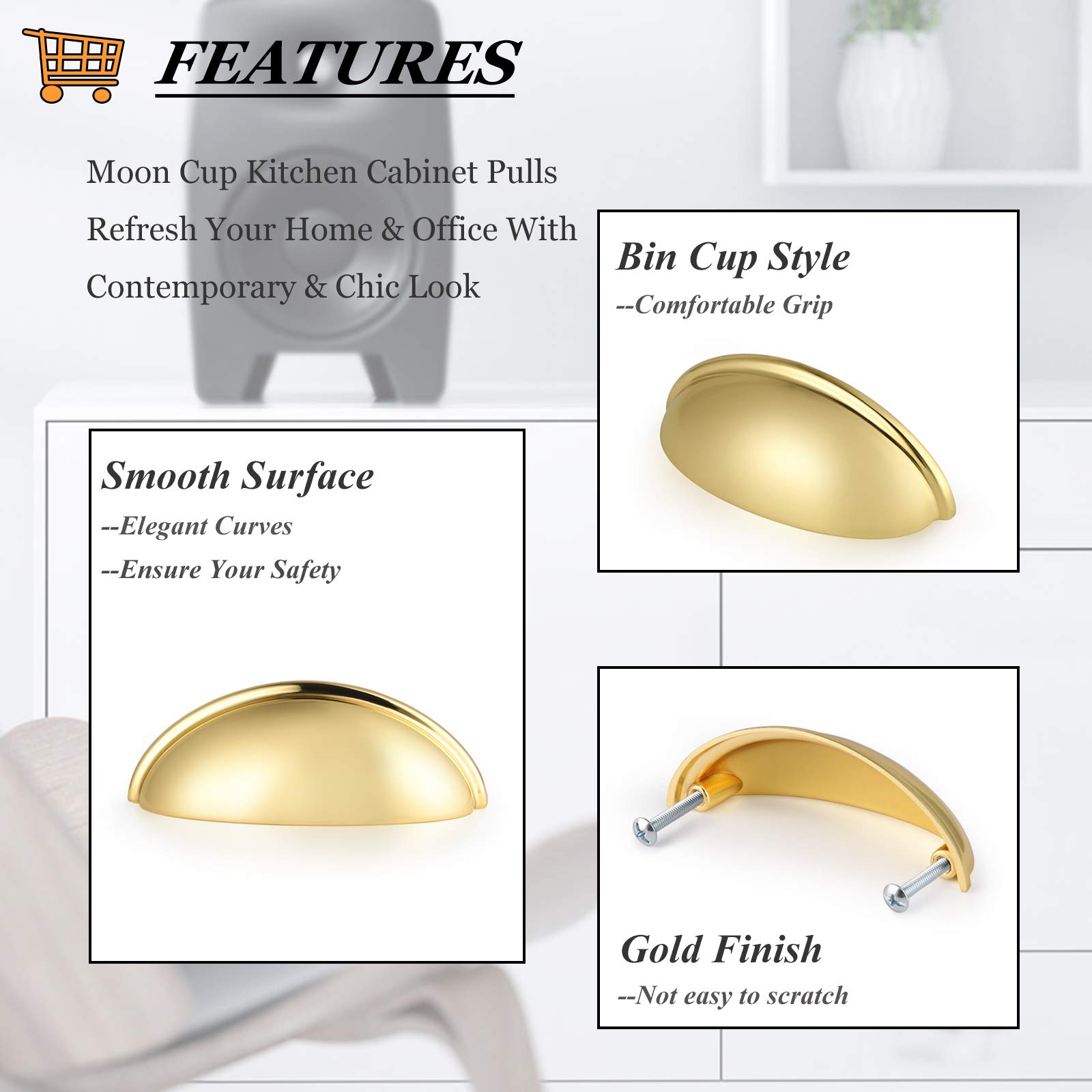 Gold Drawer Pulls 6 Pack - 3 Inch Cabinet Handles for Kitchen & Bathroom