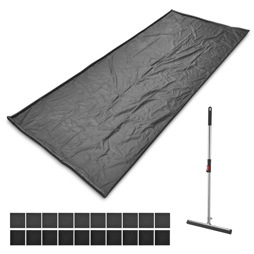8'6 x 20' Garage Containment Mat with Floor Squeegee - Heavy Duty Dirt Trapping Mat for Workshop, Garage & Driveway - Perfect for Car Detailing, Muddy Boots & Snow Removal