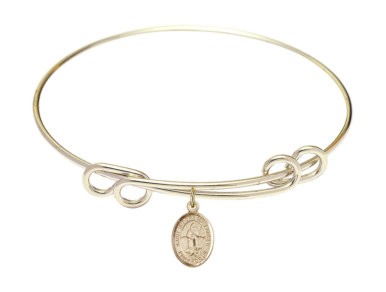 8 1/2 Inch Round Double Loop Bangle Bracelet with St. Isidore the Farmer Charm - Elegant Religious Jewelry for Women, Perfect for Church, Weddings & Everyday Wear