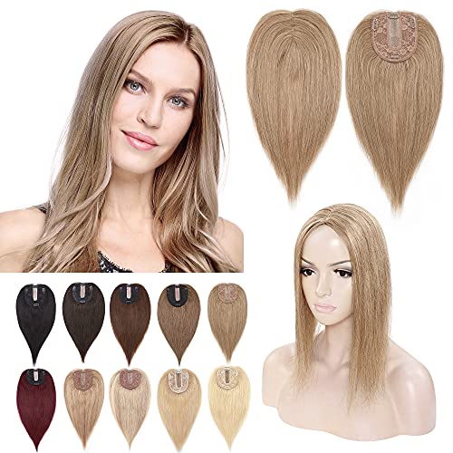 SEGO Real Human Hair Toppers for Women - 130% Density, 10x12cm Silk Base, 100% Remy Human Hair Clip-in Top Wiglet for Thinning Hair & Grey Coverage - 14 Inch Dark Blonde | Perfect for Daily Wear, Special Occasions & Hair Volume Enhancement