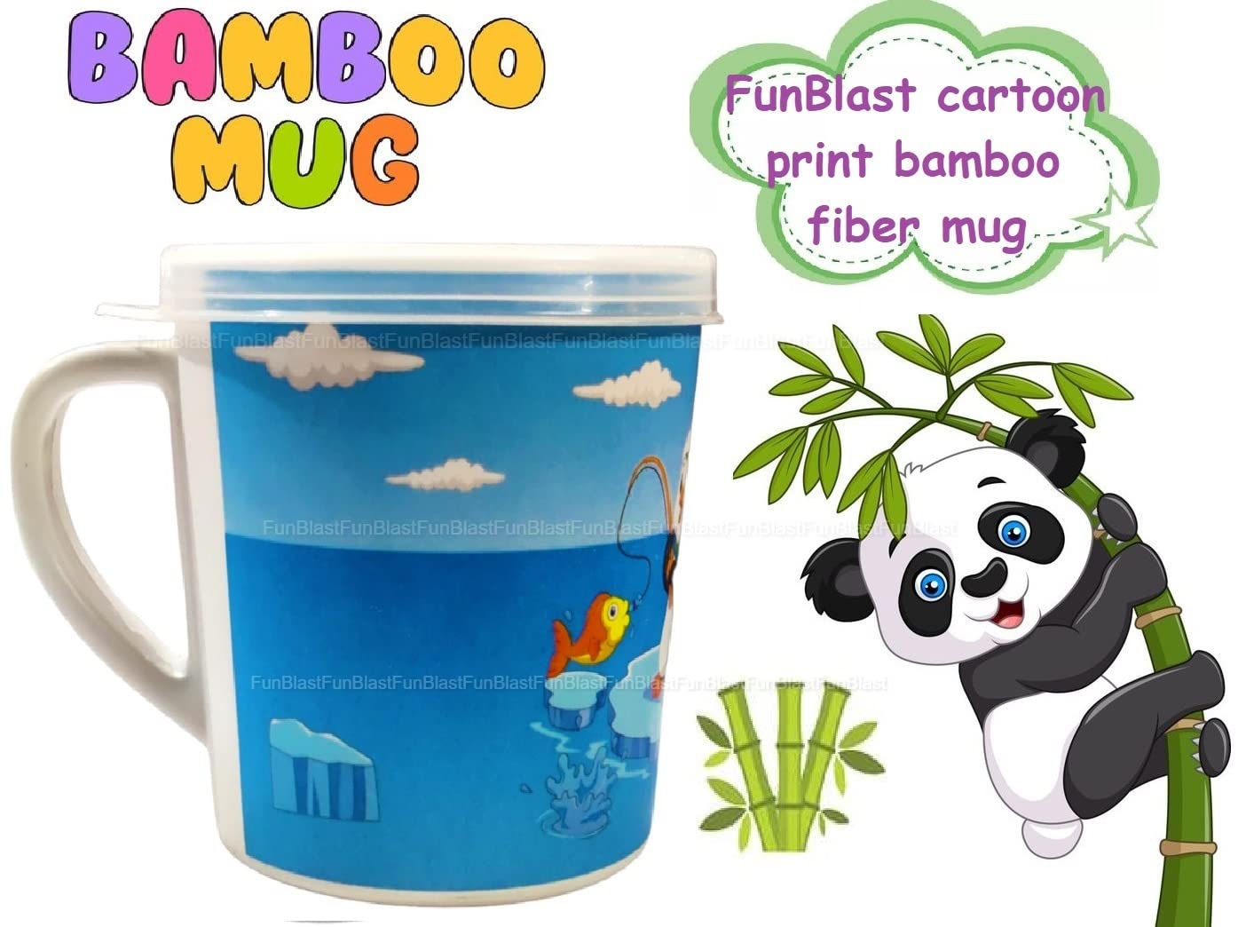 FunBlast Kids Milk Mug with Lid – BPA Free Cartoon Penguin Design Bamboo Fiber Cup for Toddlers & Children, 260ml Insulated Drinking Mug for Milk, Juice & Water – Perfect for Home, School & Travel