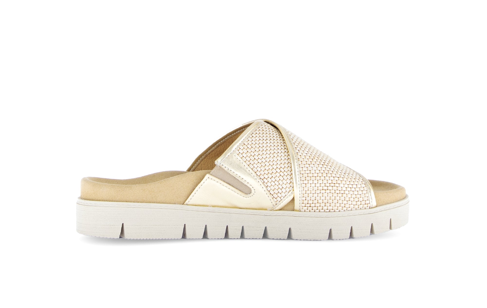 GABOR Women's 74842 Woven Gold Criss Cross Slide Mule Sandals - Comfortable Summer Casual Shoes for Beach, Vacation & Everyday Wear