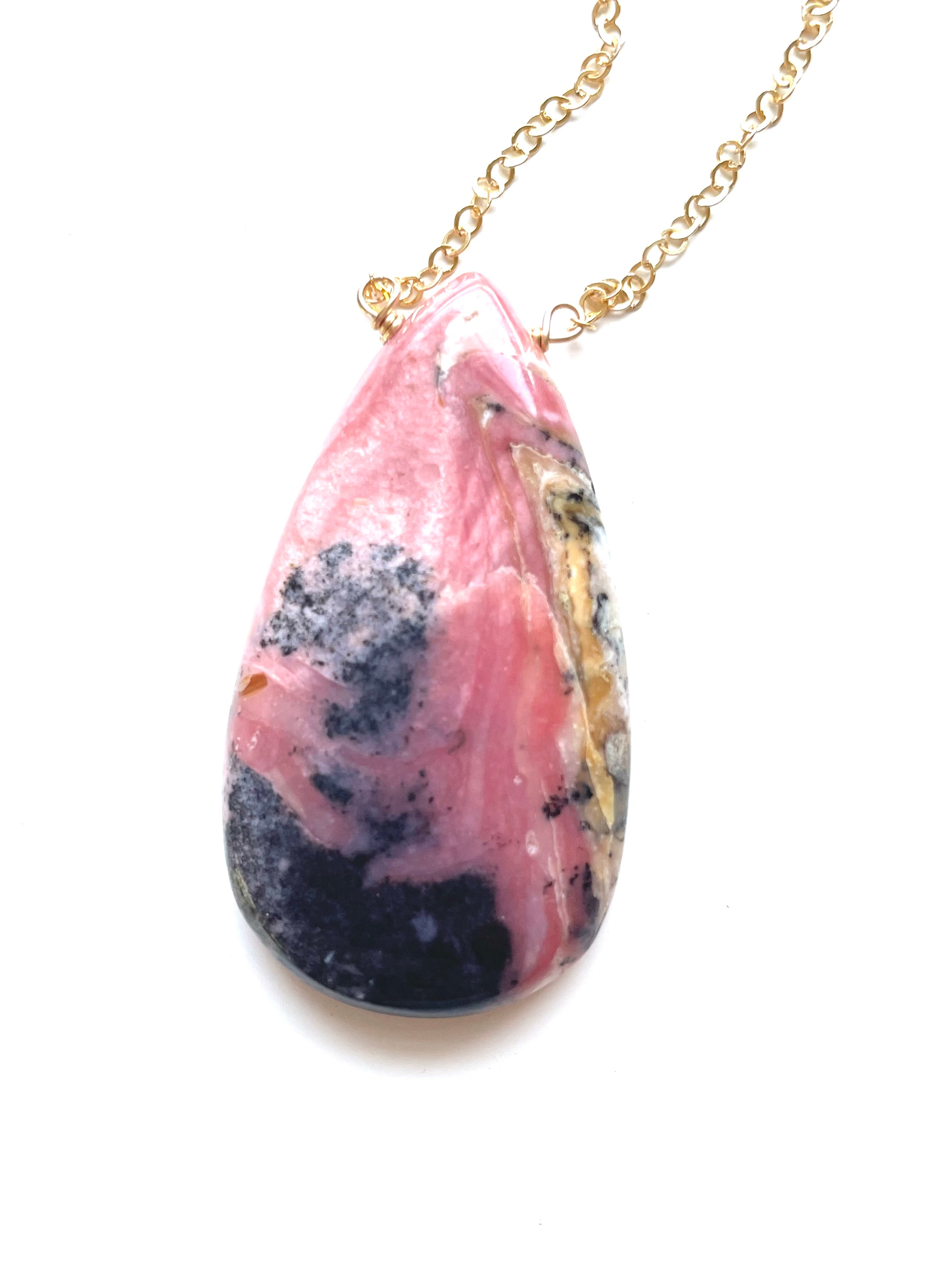 Large Pink Opal Statement Necklace - 16
