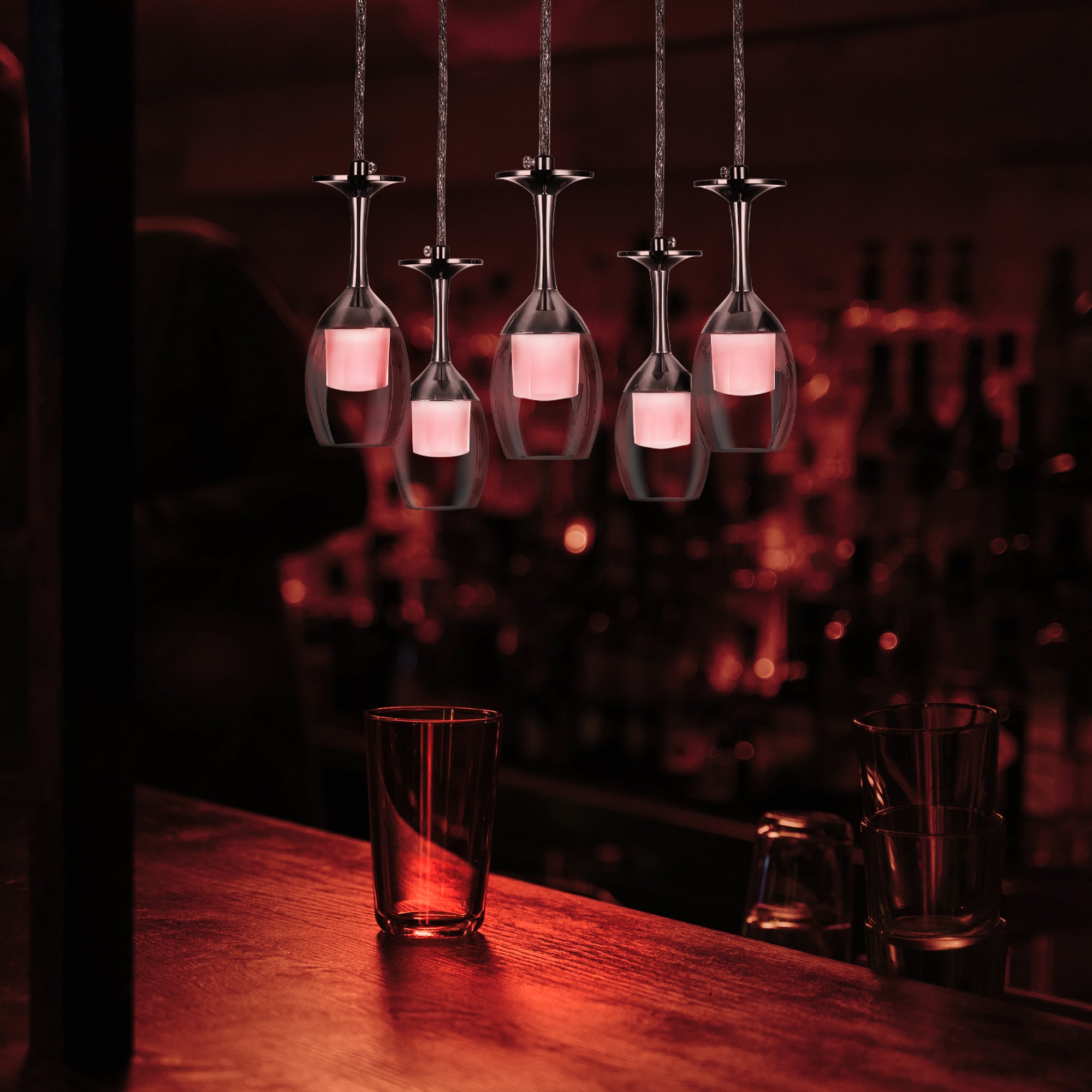 Bacchus Clear Acrylic Red Wine Glass Shaped Smart RGB Pendant Light - Modern LED Hanging Lamp for Dining Room, Bar, and Home Decor