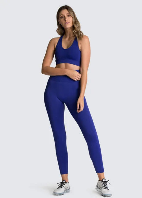 2pcs Women's Seamless Hyperflex Workout Outfits - Long Sleeve Crop Top & High Waist Leggings for Yoga, Gym & Running | Athletic Sportswear for Women | Perfect for Fitness, Training & Active Lifestyle