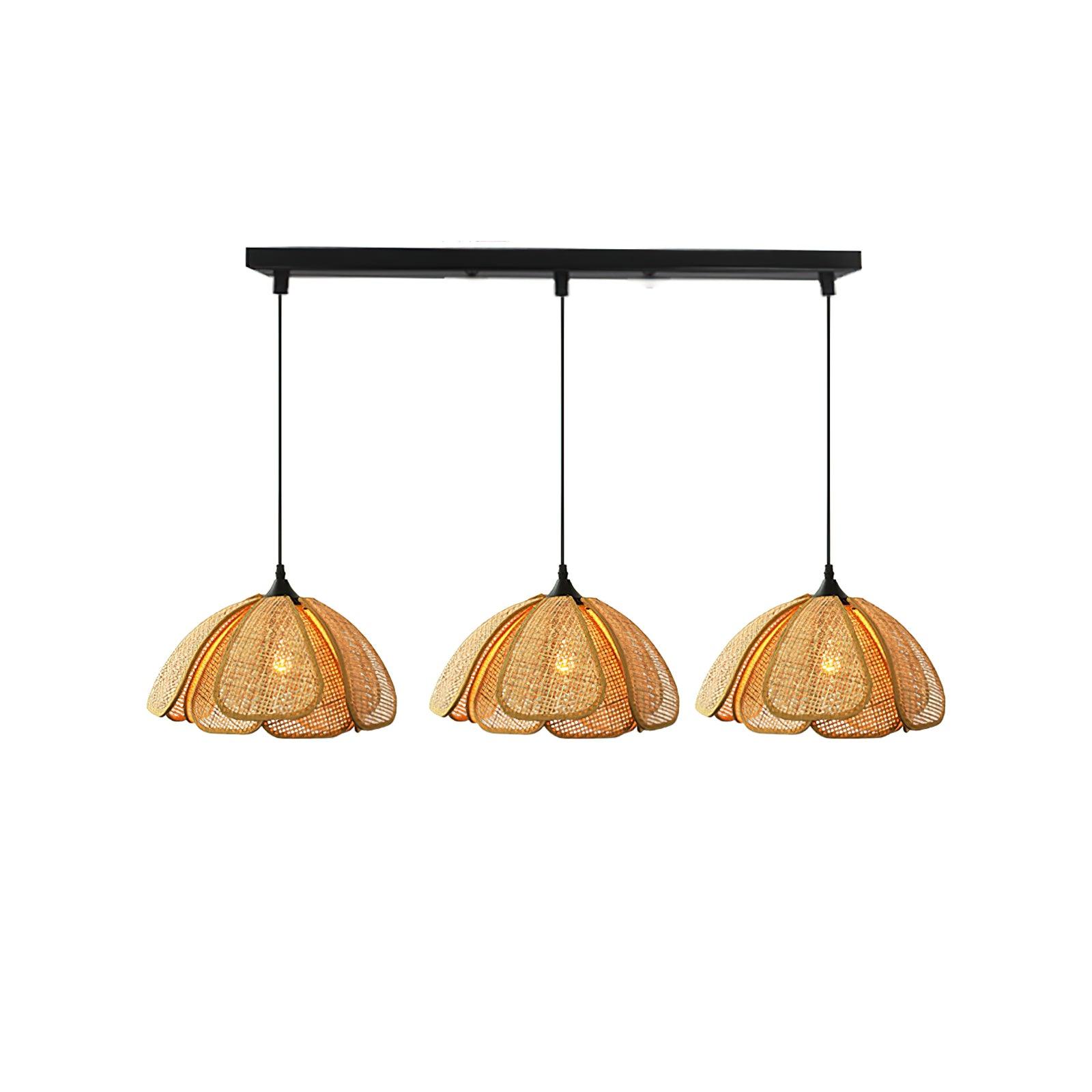 Handwoven Bloom Rattan Pendant Light - Natural Boho Ceiling Lamp for Living Room, Bedroom & Dining Room - Eco-Friendly Wicker Hanging Light Fixture for Indoor Decor