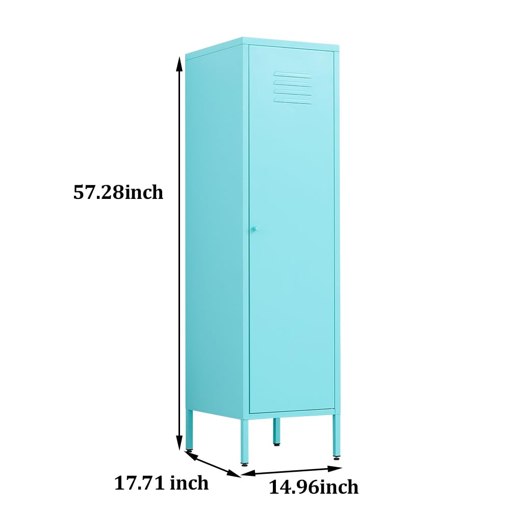 Single Door Metal Locker Storage Cabinet with 2 Adjustable Shelves - Blue School Locker for Kids, Perfect for Bedroom, Living Room & Classroom Organization