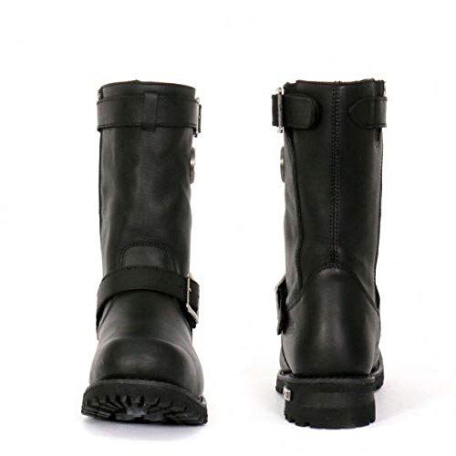Hot Leathers BTM1005 Men's Black 10-inch Engineer Boots - Round Toe, Lug Sole, Size 9 | Durable Leather Work Boots for Motorcycle Riding, Construction & Outdoor Activities