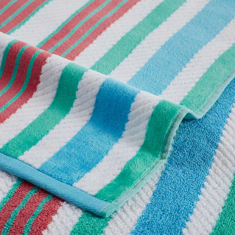 4 Piece Cotton Rope Textured Striped Oversized Beach Towel Set - Soft, Absorbent & Quick-Drying for Pool, Beach, Yoga & Outdoor Activities