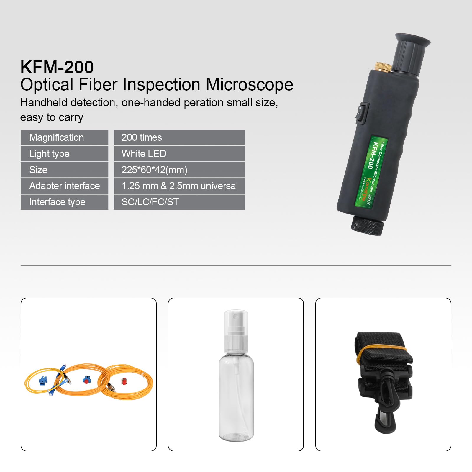 Komshine KLT-15D Fiber Optic FTTH Testing Kit - 200X Microscope, OPM Power Meter, SM Light Source, VFL & Cleaner for SC/FC/ST/LC Connectors - Perfect for Network Installation & Maintenance