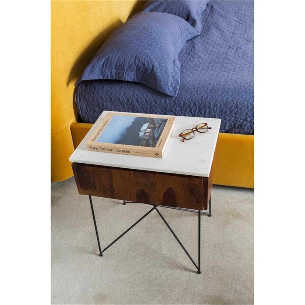 Moe's Home Collection Dominic 1-Drawer Wood Nightstand in Brown - Bedside Table for Bedroom, Living Room & Office Storage